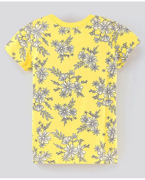 Pine Kids Half Sleeves Cotton Biowashed Top Floral Print - Yellow Red