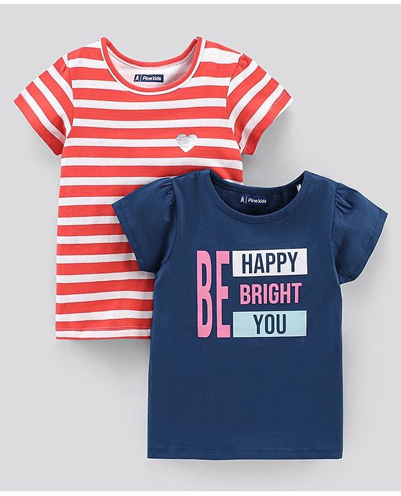 Pine Kids Half Sleeves Biowash Tops Pack of 2 - Navy Blue Red