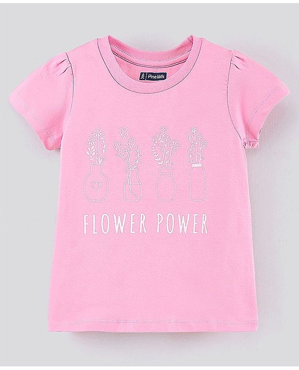 Pine Kids Half Sleeves Cotton Biowashed Foil Print Pack of 3 - Pink Yellow Red