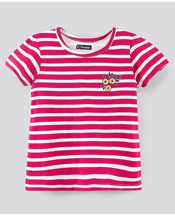 Pine Kids Half Sleeves Cotton Biowashed Foil Print Pack of 3 - Pink Yellow Red