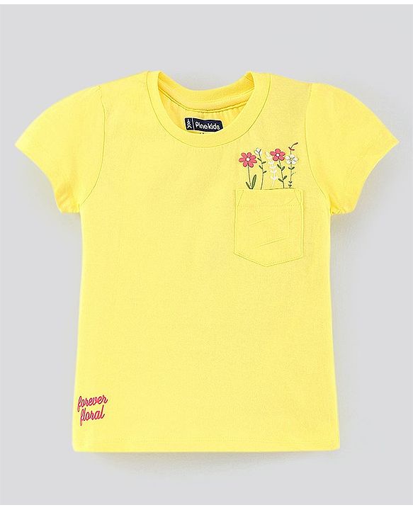 Pine Kids Half Sleeves Cotton Biowashed Foil Print Pack of 3 - Pink Yellow Red