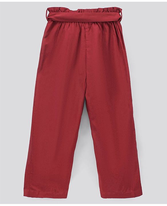Pine Kids Half Sleeves Top & Palazzo Solid Summer Set - Maroon
