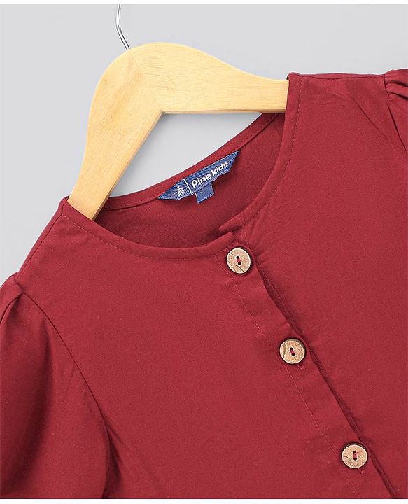Pine Kids Half Sleeves Top & Palazzo Solid Summer Set - Maroon