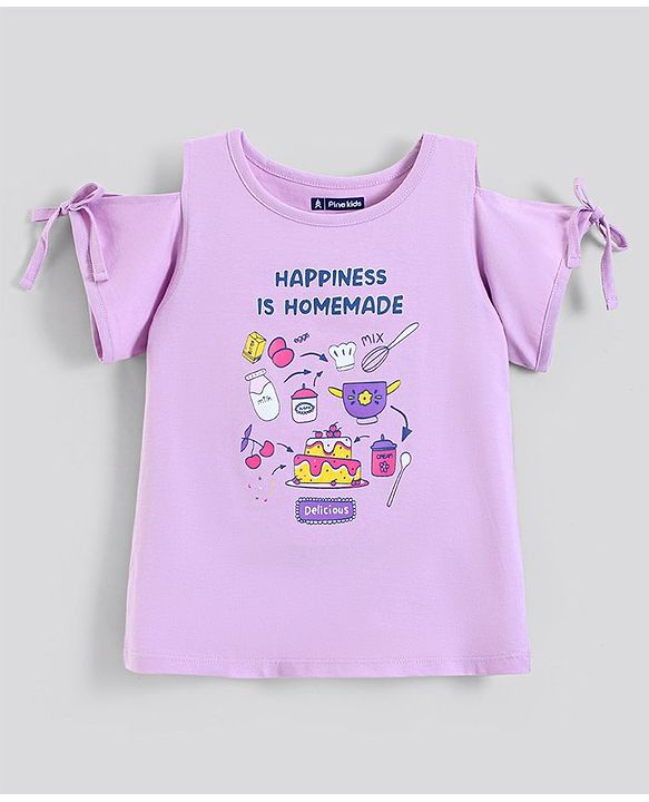 Pine Kids Cold Shoulder Top Placement Print- Purple