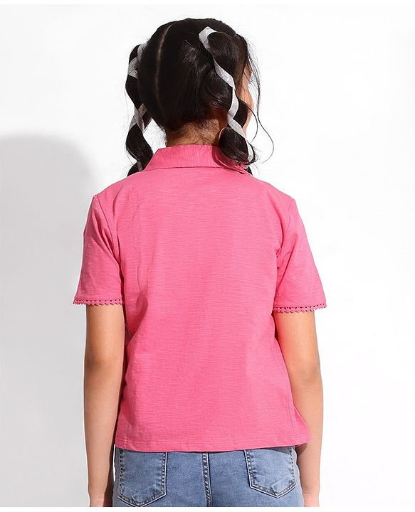Pine Kids Cotton Half Sleeves T-Shirt With Slip - Pink Yellow