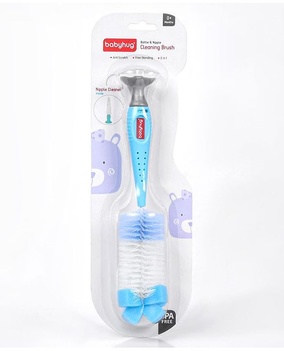 Babyhug 2 In 1 Bottle & Nipple Cleaning Brush - Blue
