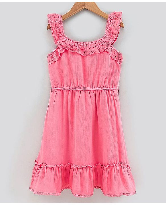 Pine Kids Sleeveless Above Knee Length Frock - Pink