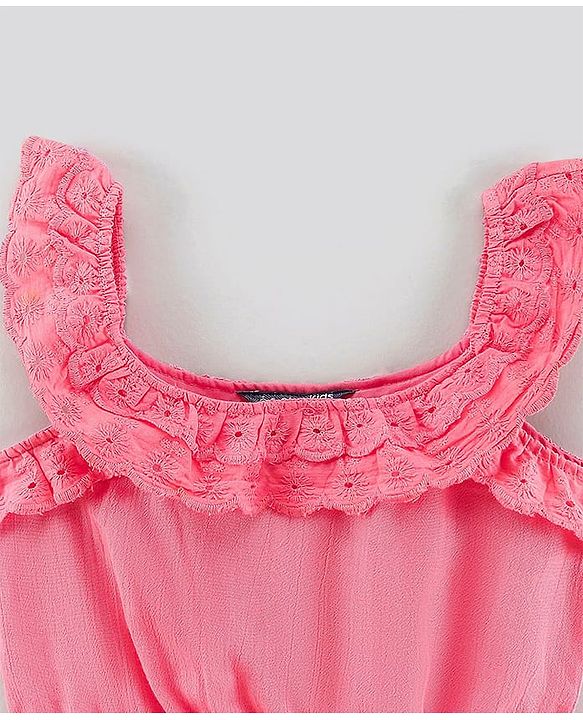 Pine Kids Sleeveless Above Knee Length Frock - Pink