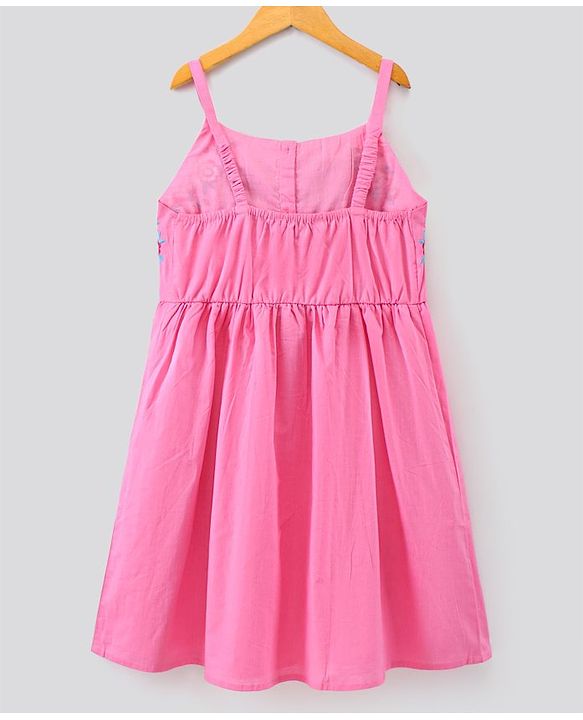 Pine Kids Sleeveless Floral Embroidered Frock - Pink