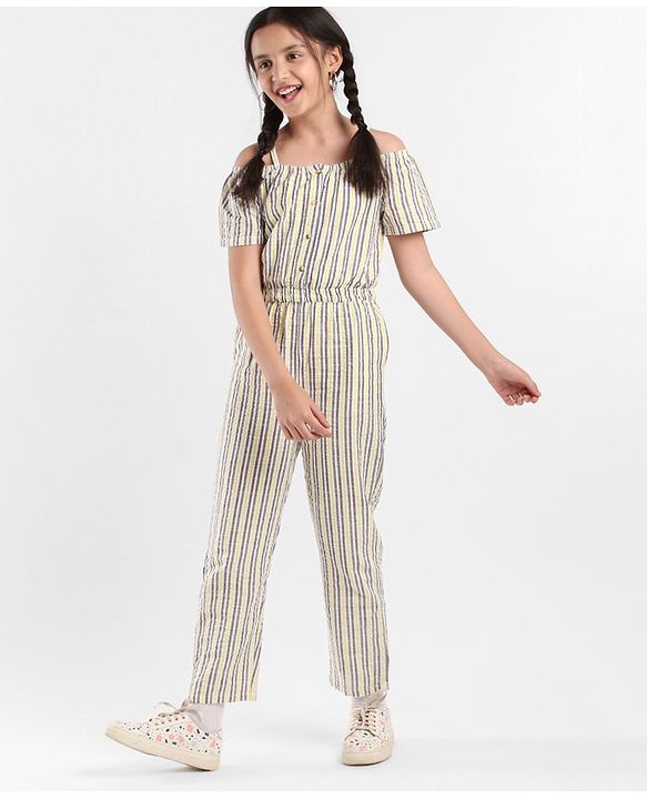 Pine Kids Sleeveless Striped Jumpsuit - Grey
