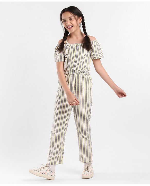 Pine Kids Sleeveless Striped Jumpsuit - Grey