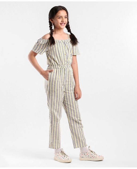 Pine Kids Sleeveless Striped Jumpsuit - Grey