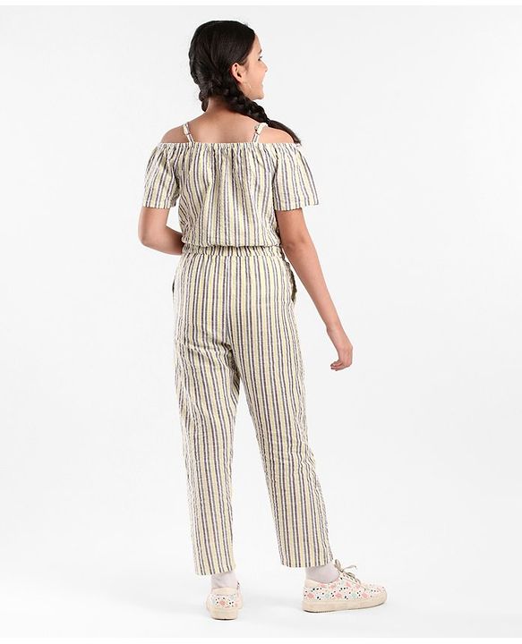 Pine Kids Sleeveless Striped Jumpsuit - Grey