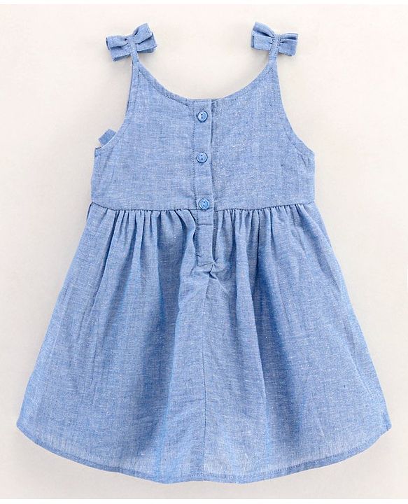 Babyhug Singlet Sleeves 100 % Cotton Yarn Dyed Chambray Overlap Frock - Blue