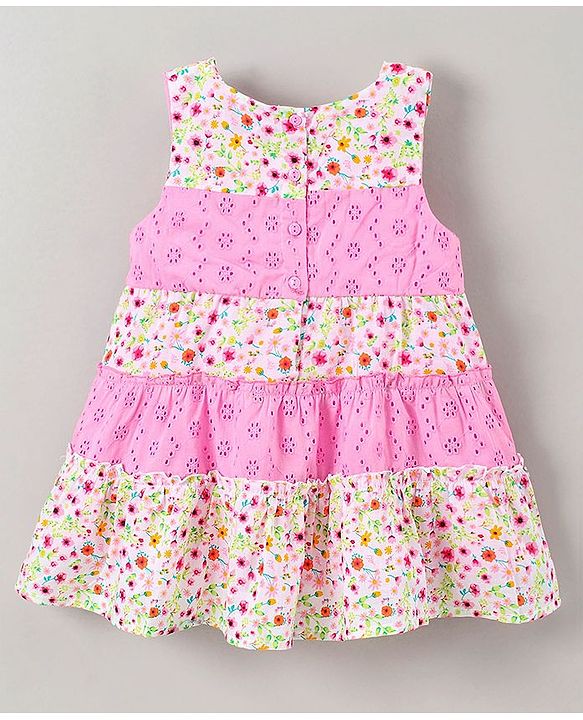Babyhug Sleeveless Frock Schiffli Design - Pink
