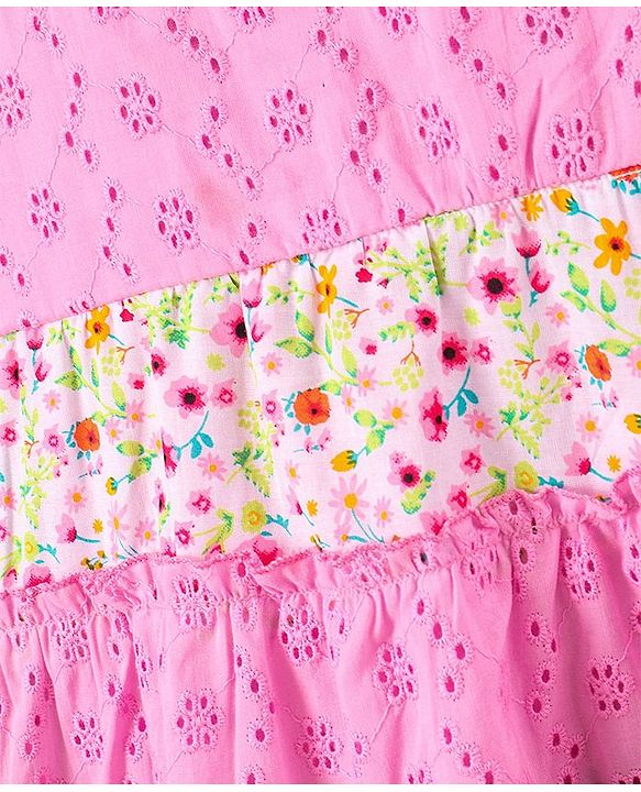 Babyhug Sleeveless Frock Schiffli Design - Pink