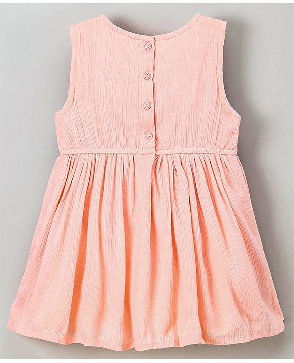 Babyhug Viscose Yoke Frocks Crepe Embroidered  - Peach
