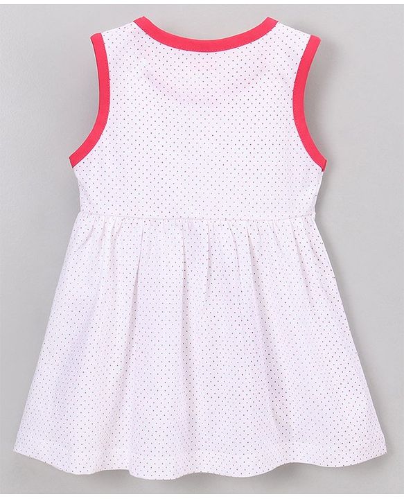 Babyhug 100% Cotton Sleeveless Frock With Bloomer Apple Patch - White Pink