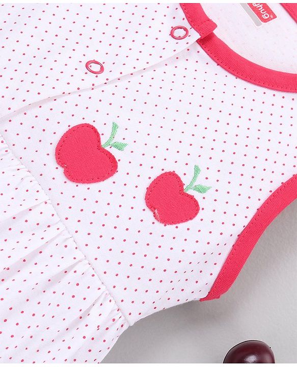 Babyhug 100% Cotton Sleeveless Frock With Bloomer Apple Patch - White Pink
