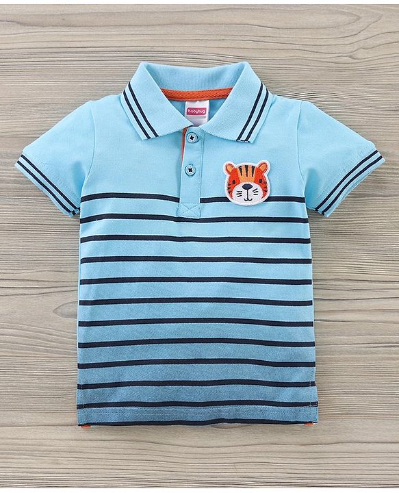 Babyhug Half Sleeves Striped Polo Tee and Shorts Set - Light Blue Dark Blue