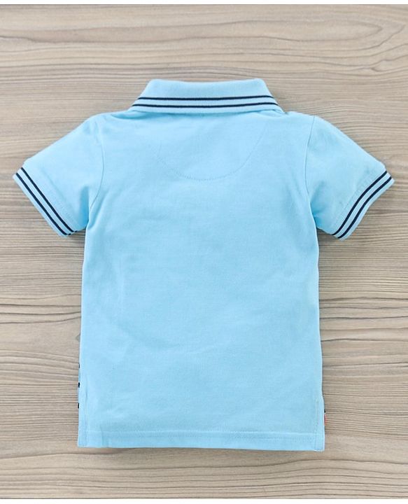 Babyhug Half Sleeves Striped Polo Tee and Shorts Set - Light Blue Dark Blue