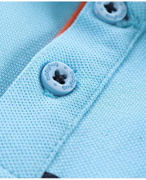 Babyhug Half Sleeves Striped Polo Tee and Shorts Set - Light Blue Dark Blue