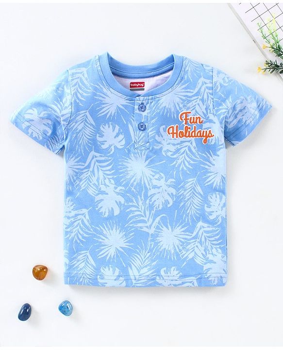 Babyhug Half Sleeves T-Shirt Leafy Print - Blue