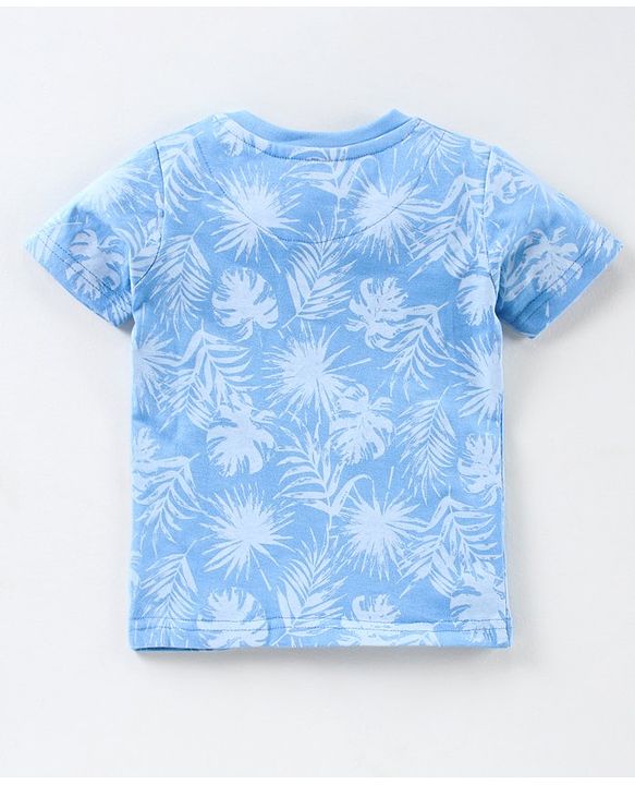 Babyhug Half Sleeves T-Shirt Leafy Print - Blue