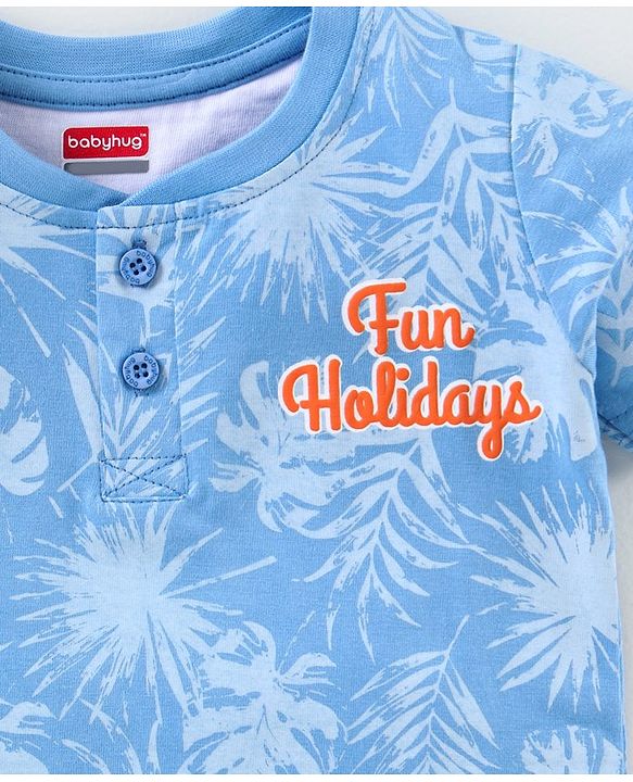 Babyhug Half Sleeves T-Shirt Leafy Print - Blue