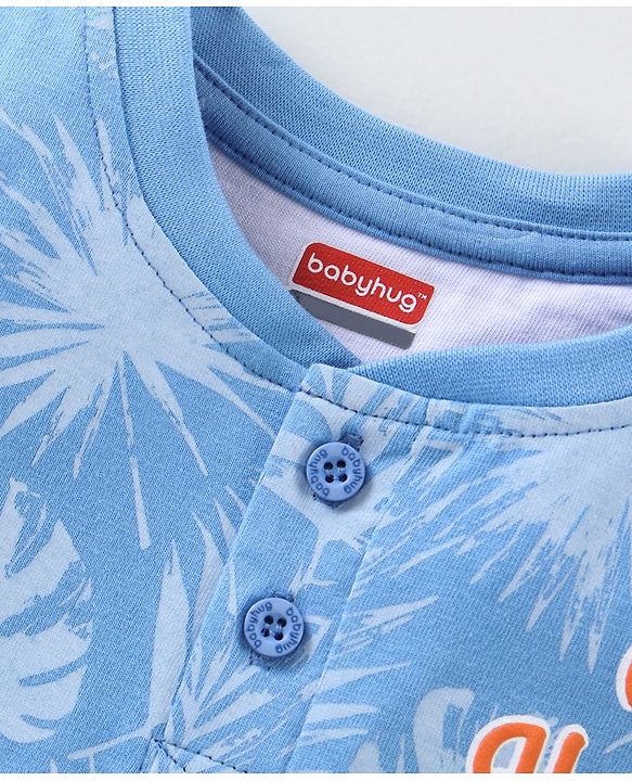 Babyhug Half Sleeves T-Shirt Leafy Print - Blue