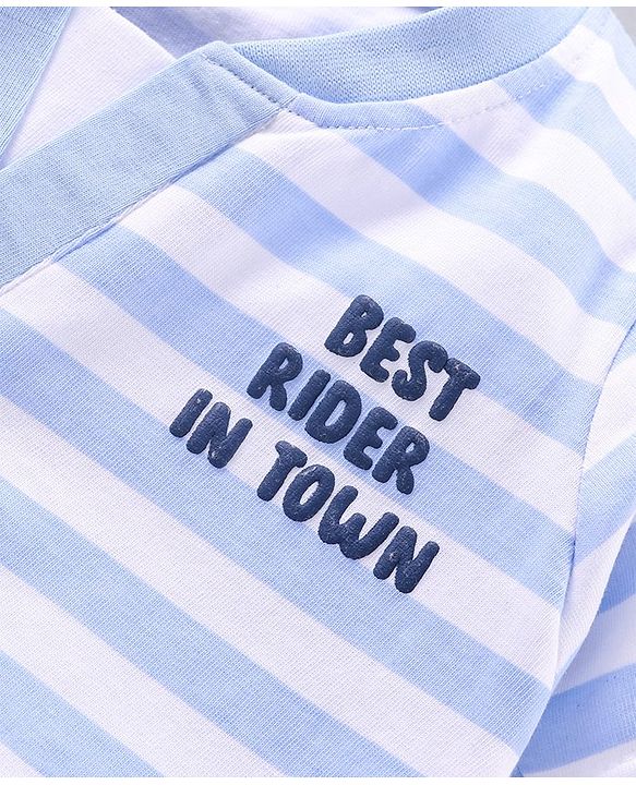 Babyhug Half Sleeves Stripe T-Shirt Cycle Print - Blue