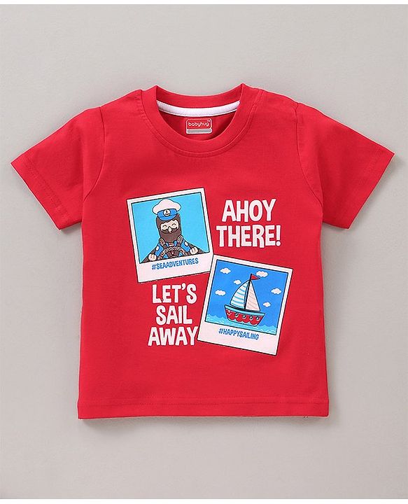 Babyhug Half Sleeves Cotton Printed and Striped T-shirts Set of 3 - Red White Blue