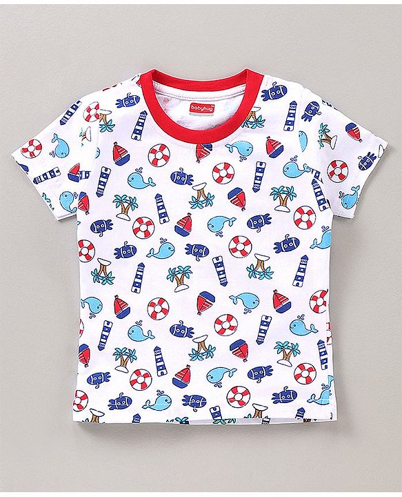 Babyhug Half Sleeves Cotton Printed and Striped T-shirts Set of 3 - Red White Blue