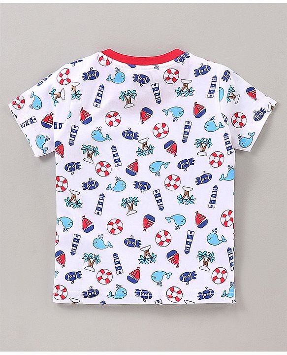 Babyhug Half Sleeves Cotton Printed and Striped T-shirts Set of 3 - Red White Blue