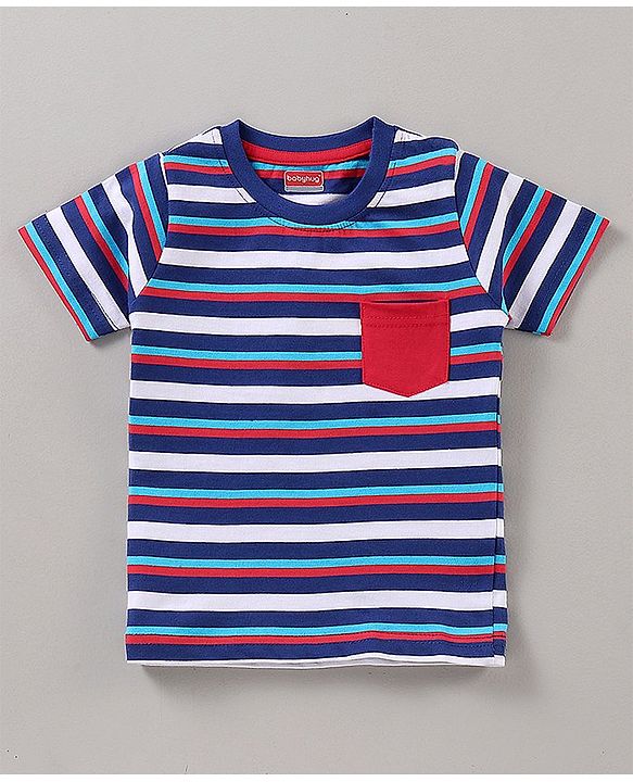 Babyhug Half Sleeves Cotton Printed and Striped T-shirts Set of 3 - Red White Blue