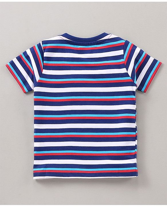 Babyhug Half Sleeves Cotton Printed and Striped T-shirts Set of 3 - Red White Blue