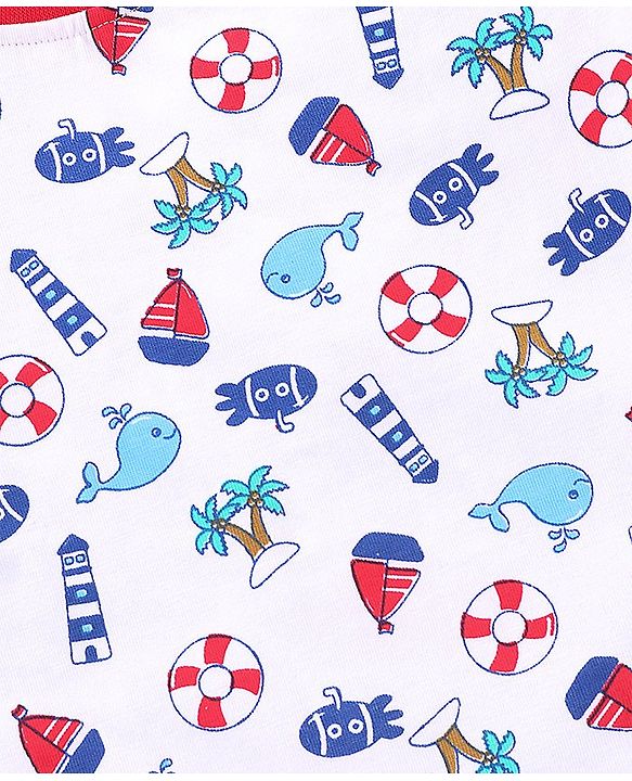 Babyhug Half Sleeves Cotton Printed and Striped T-shirts Set of 3 - Red White Blue