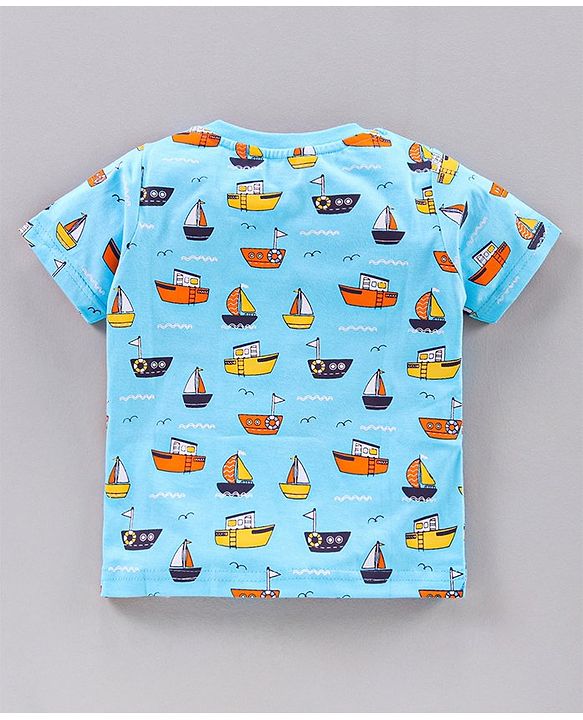 Babyhug Half Sleeves T-Shirts Boat Print Pack of 3 - Blue Orange White