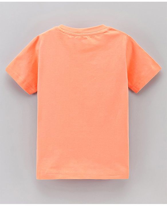Babyhug Half Sleeves Striped Tees with Leaf Print - Blue Peach Green