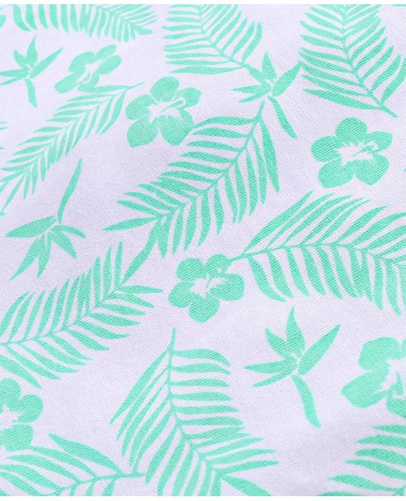 Babyhug Half Sleeves Striped Tees with Leaf Print - Blue Peach Green