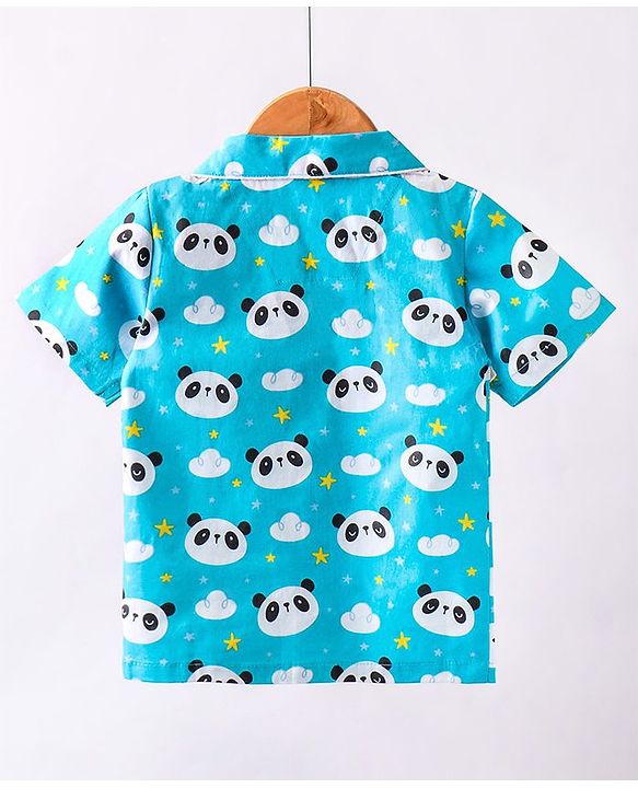 Babyhug Half Sleeves Shirt & Pyjama Set Panda Print - Blue
