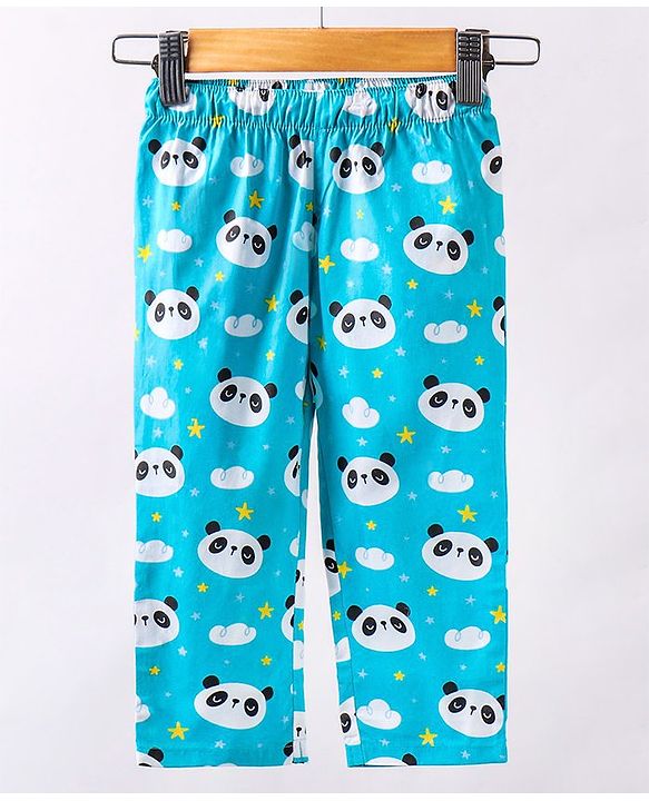 Babyhug Half Sleeves Shirt & Pyjama Set Panda Print - Blue