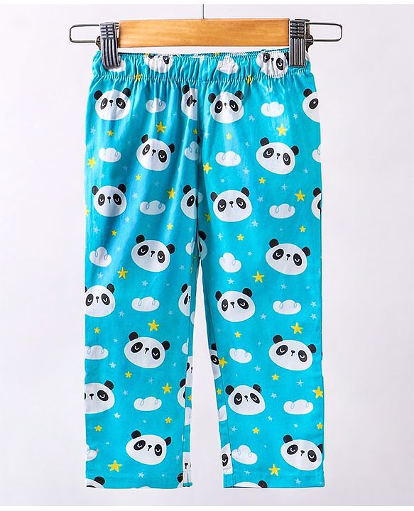 Babyhug Half Sleeves Shirt & Pyjama Set Panda Print - Blue