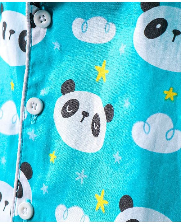 Babyhug Half Sleeves Shirt & Pyjama Set Panda Print - Blue
