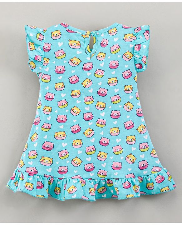 Babyhug Flutter Sleeves Nighty Cartoon Print - Blue