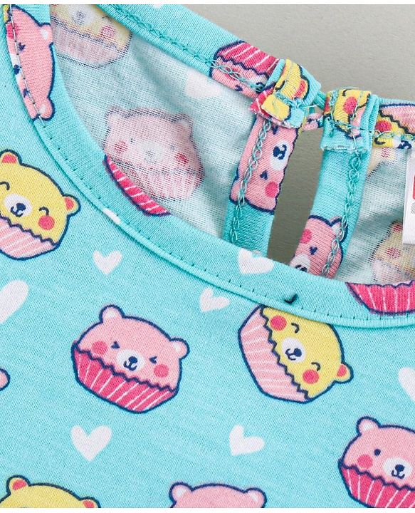 Babyhug Flutter Sleeves Nighty Cartoon Print - Blue