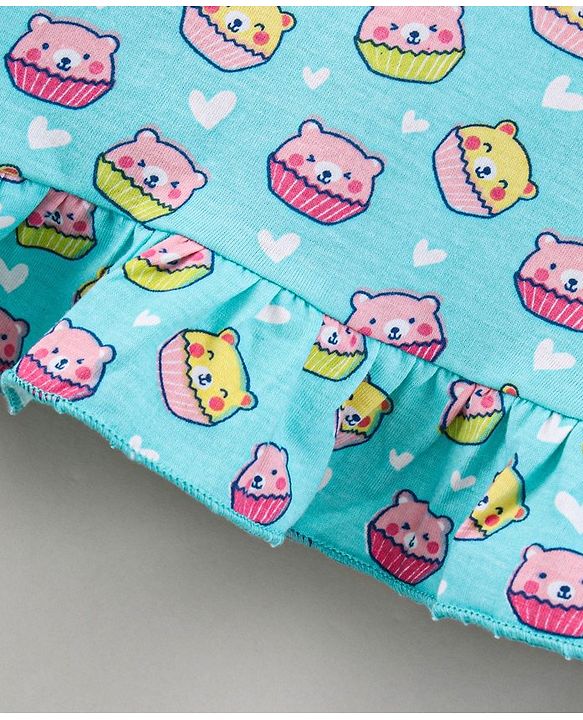 Babyhug Flutter Sleeves Nighty Cartoon Print - Blue