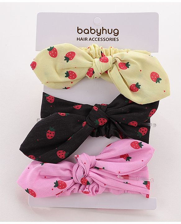Babyhug Headbands Pack Of 3 - Pink, Yellow & Black