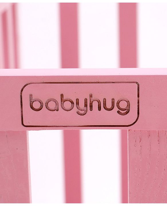 Babyhug Visby Wooden Cot with 3 Level Height Adjustment & Plug and Play Assembly - Pink| Solid Pinewood| Attach to Parents Bed