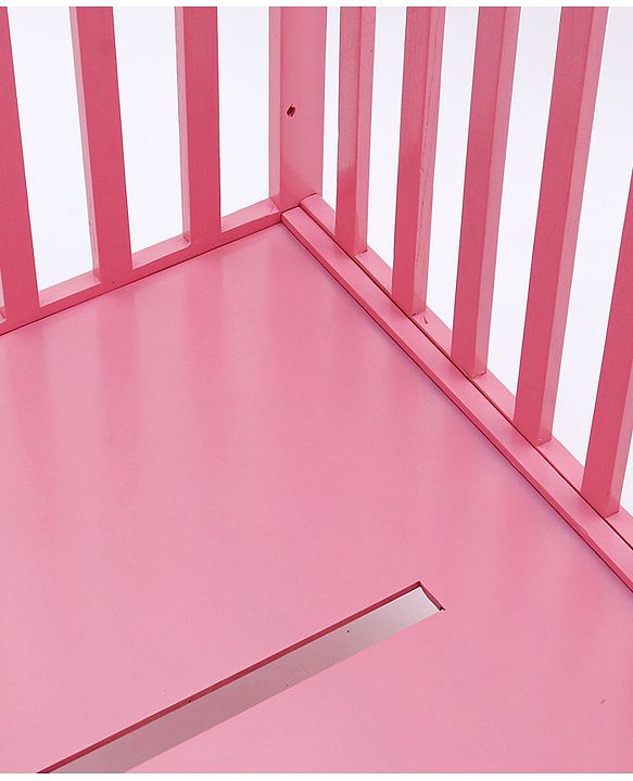 Babyhug Visby Wooden Cot with 3 Level Height Adjustment & Plug and Play Assembly - Pink| Solid Pinewood| Attach to Parents Bed